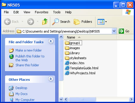 Folder view of your new folder entitled "NR505" for your CD-ROM